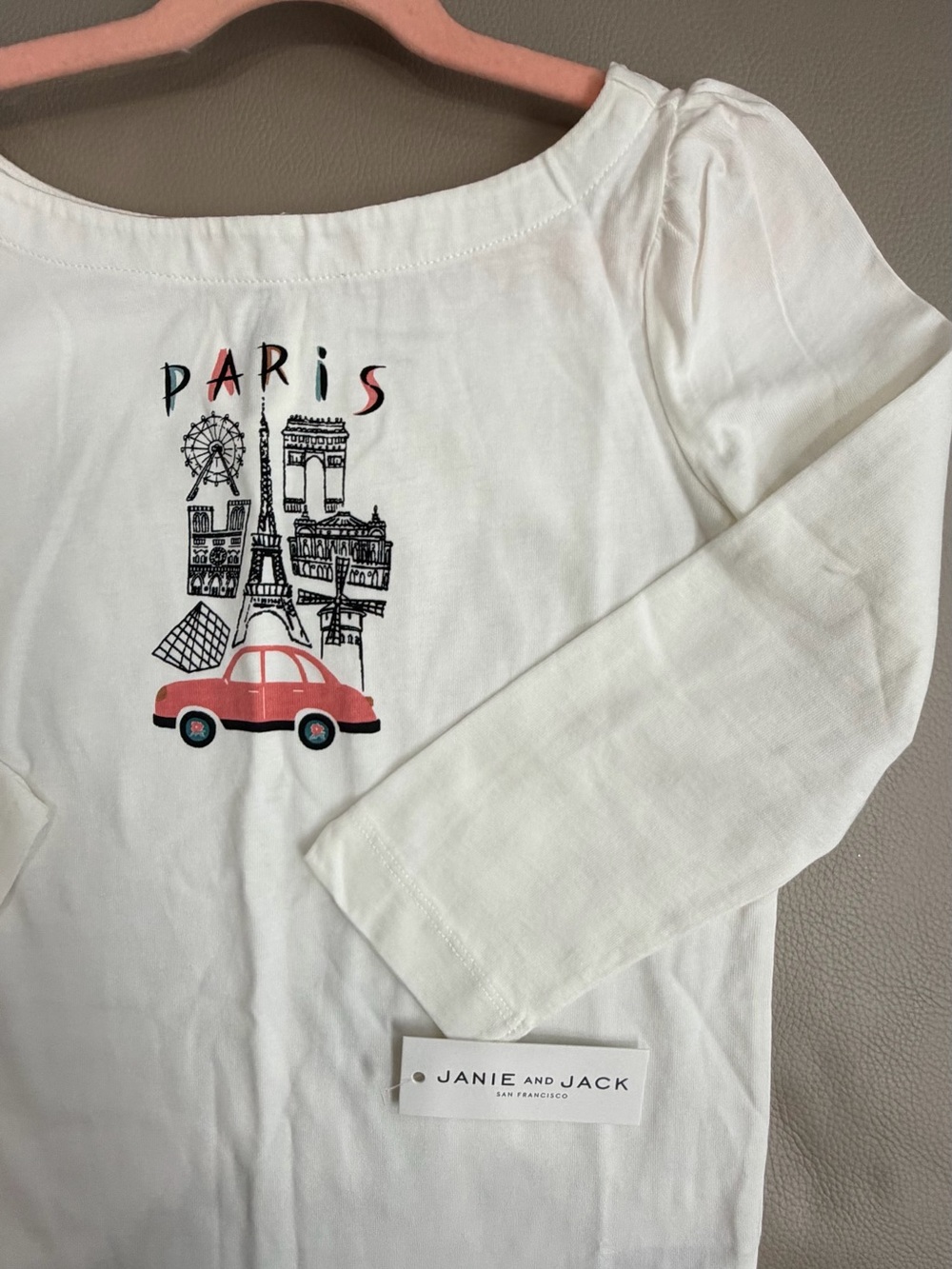Janie and Jack White Long-Sleeve 'Paris' Graphic Tee with Coral Car